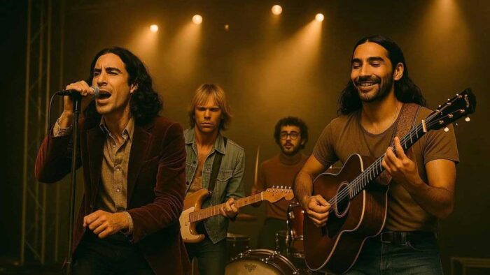 AI-generated image of AI-generated band Velvet Sundown playing AI-generated music. Courtesy of Velvet Sundown.